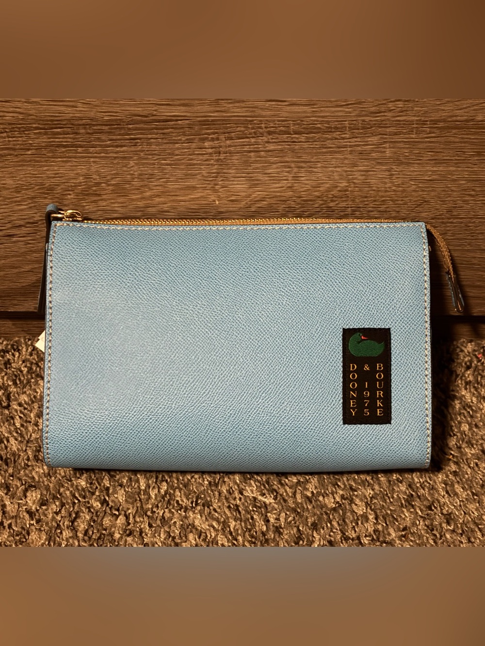 Dooney & Bourke Sky Blue Small Zip Pouch with Gold Hardware